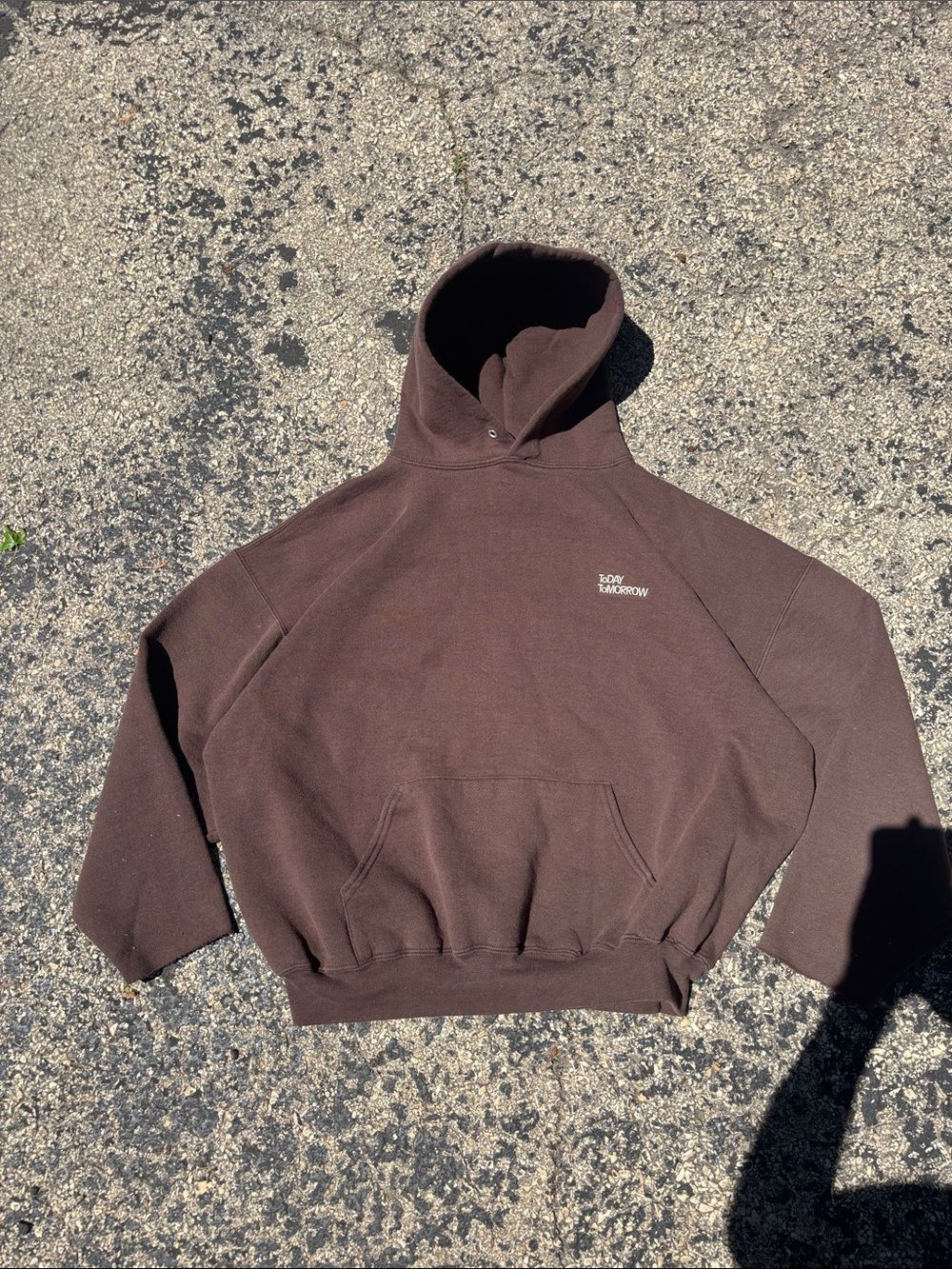 Today Tomorrow Mens XL Brown Cotton Fleece Embroidered Pullover Hoodie